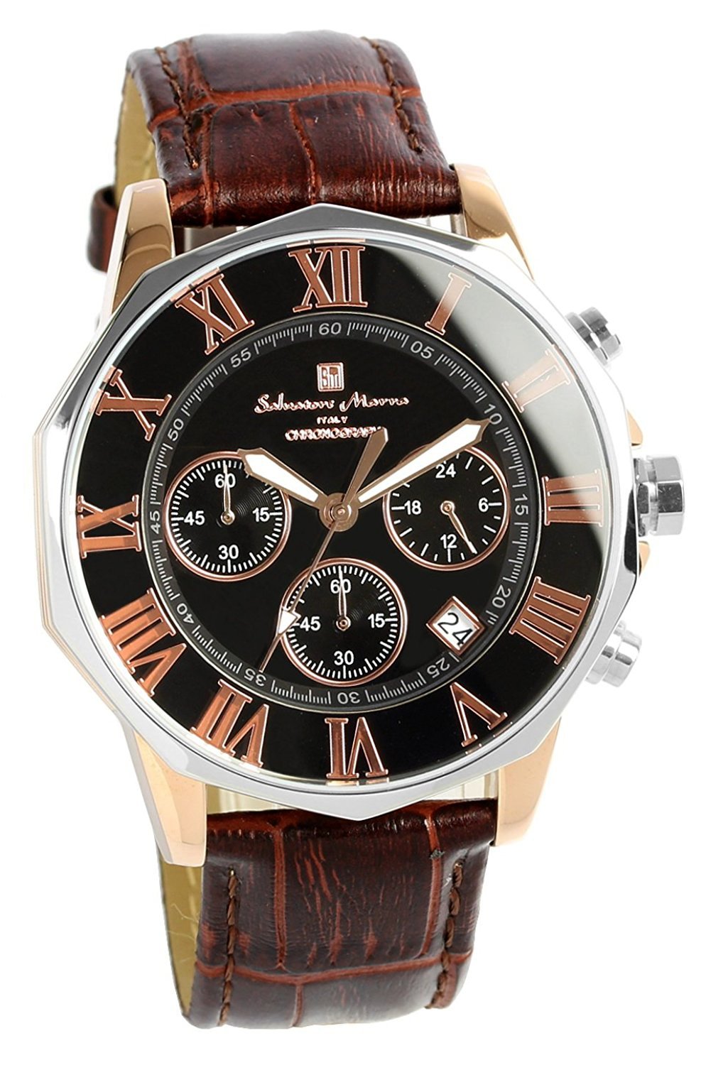Salvatore Mara Watch Chronograph 10 ATM Waterproof Business Formal Italian Brand Online Mail Order Limited Model Men's [Parallel Import], brown (french toast 19-1012tcx), メンズ