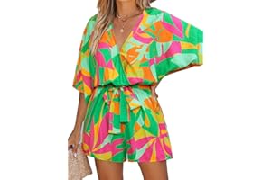 CUPSHE Summer Women Belted Striped Romper Deep V Neck Dolman Sleeves Jumpsuit Wide Leg Jumpsuits