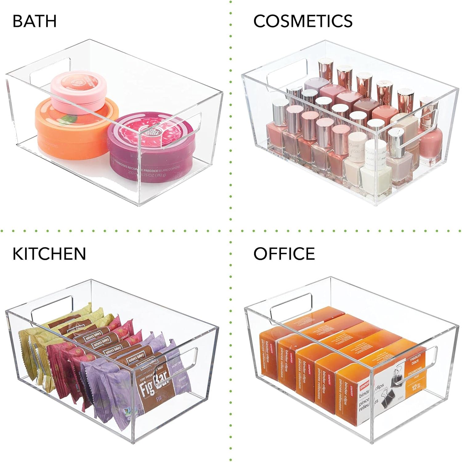 mDesign Rectangular Plastic Office Supplies Storage Organizer Bin with Handles for Paper Pads, Pens, Pencils, Dry Erase Markers, Highlighters, Sticky Notes, Mailing Labels - Small, 2 Pack - Clear: Home & Kitchen