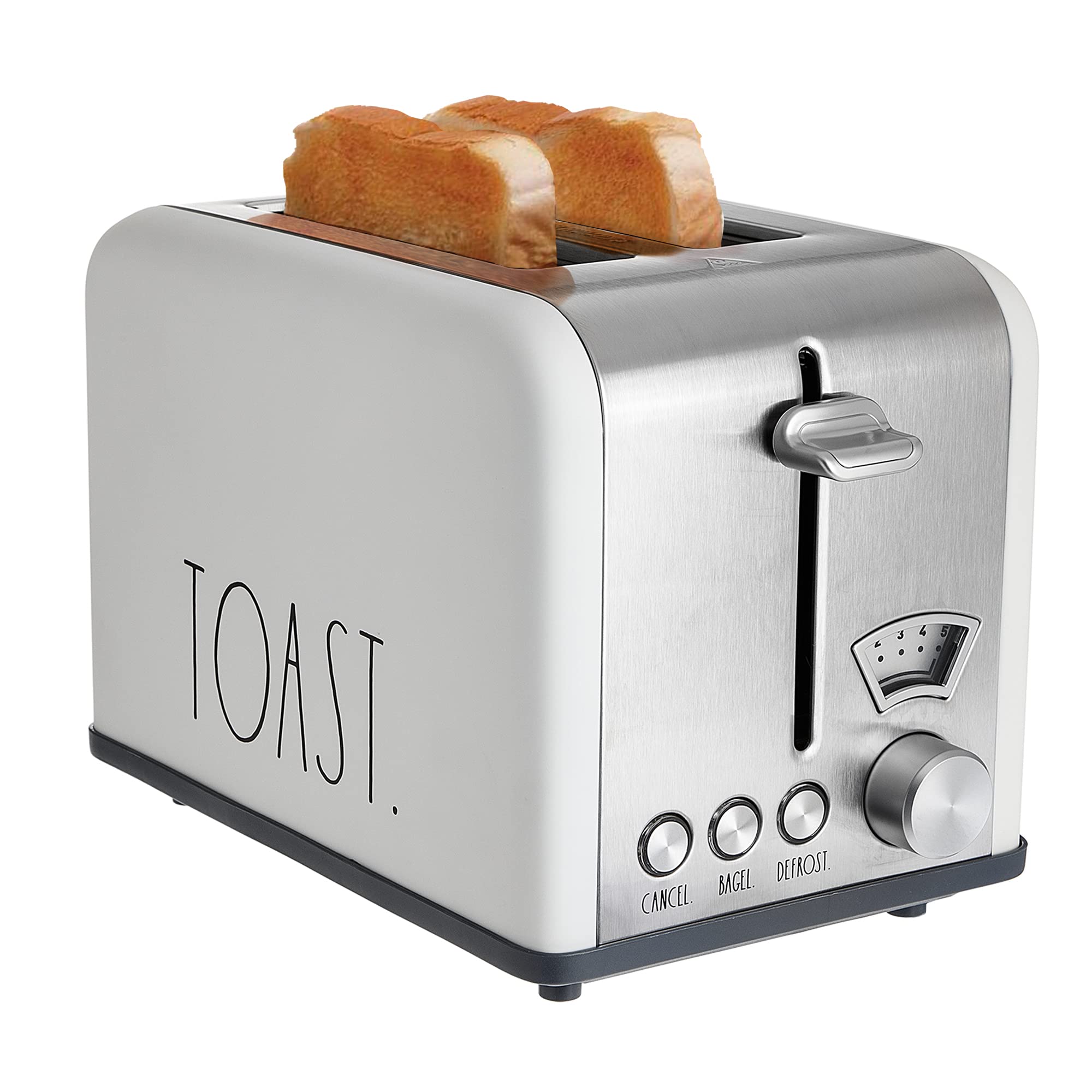 Rae Dunn Toaster, Stainless Steel 2 Slice Square Toaster, Wide Slot with 5 Browning Levels, with Bagel, Defrost and Cancel Options (Cream) Image