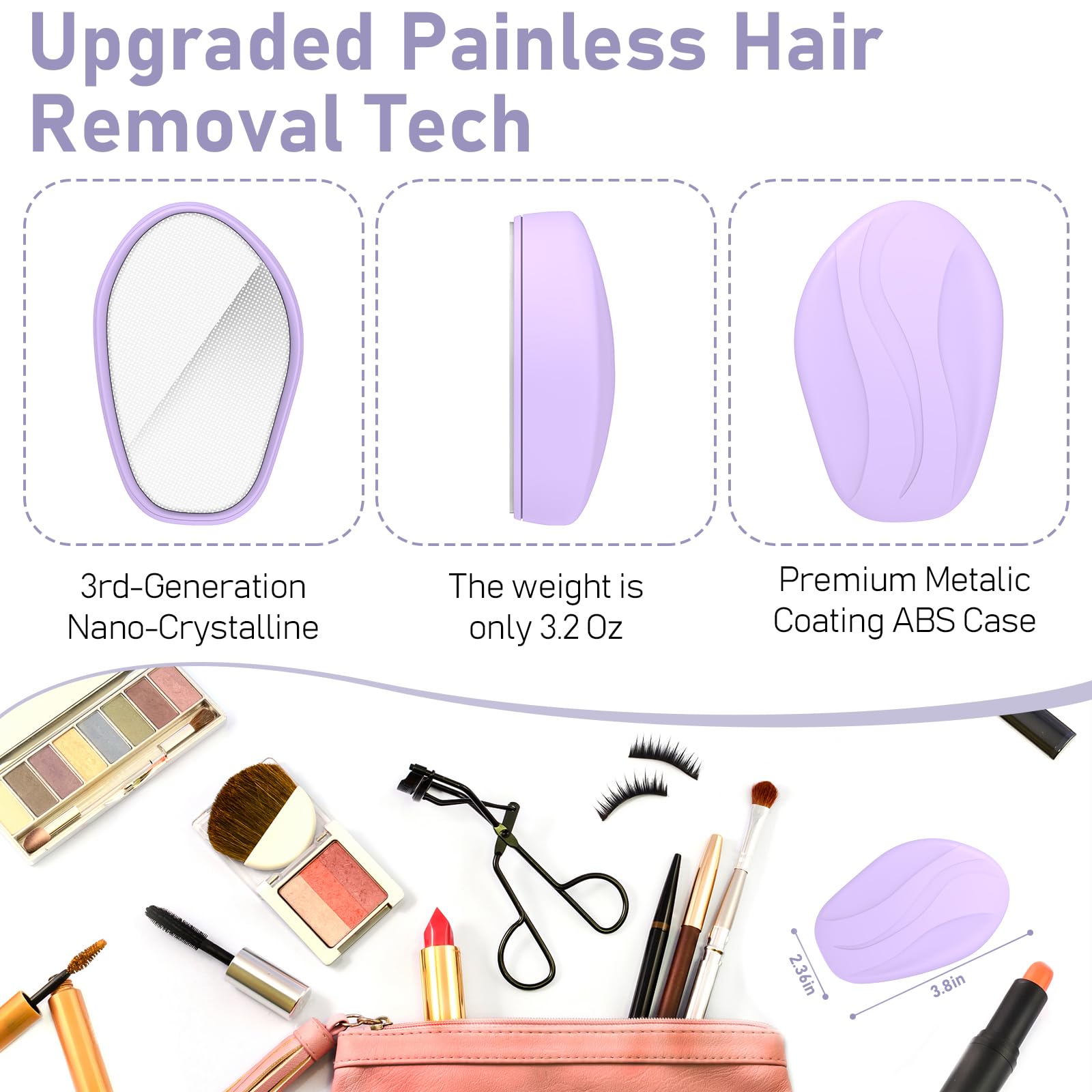 Crystal Hair Eraser for Women and Men, Reusable Crystal Hair Remover Magic Painless Exfoliation Hair Removal Tool, Magic Hair Eraser for Back Arms Legs (Violet Purple)