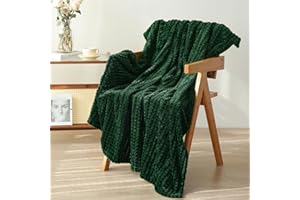 Puncuntex Green Throw Blanket 50"×60" Decorations Fleece Super Soft Plush Fuzzy Cozy Blanket with Square 3D Jacquard Grid Design Luxury Lightweight for Couch Sofa Chair,Dark Forest Green