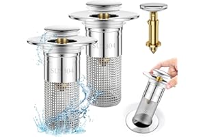 WONFURD 2Pcs Pop Up Bathroom Sink Drain Strainer Hair Catcher, Stainless Steel Floor Drain Filter with Removable Stainless Steel Basin Drain Filter, for Universal Sink Stopper Replacement for 1.1-1.45 Inch