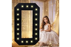 LOBOOM 3FT Light Up Numbers, Black Giant Marquee Number Mosaic Number for 10th 30th 60th Birthday Backdrop Anniversary Decorations Large Numbers for Party Wedding Decor, Pre-Cut Foam Frame Number 0