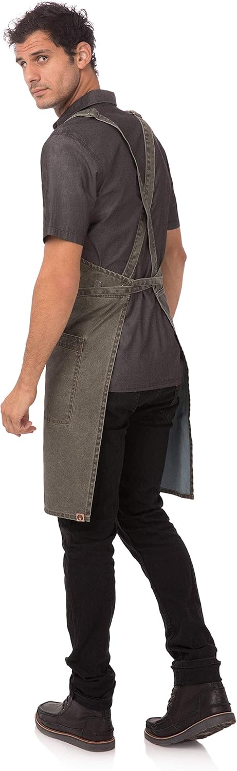 Chef Works unisex adult Denver Cross-back Bib Work Utility Apron, Olive Wood, One Size US: Clothing