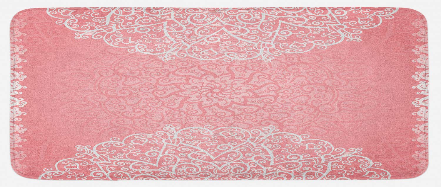 Lunarable Pale Pink Kitchen Mat, Doily Inspired