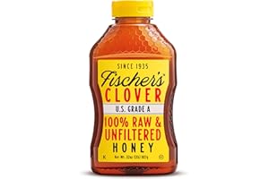 Fischer's 100% Pure Clover Honey – Unfiltered Raw Honey, 32 oz Squeeze Bottle – All-Natural Sweetener – Rich Flavor Profile, Packed with Nutrients