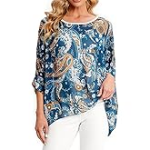 Ckikiou Womens Batwing Loose Chiffon Summer Blouse Tunic Floral Printed Boho Beach Cover ups