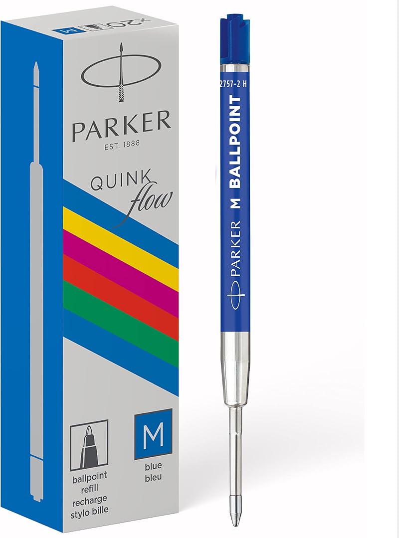 Parker Ballpoint Pen Refills Medium Blue QUINKflow Ink 20 Count