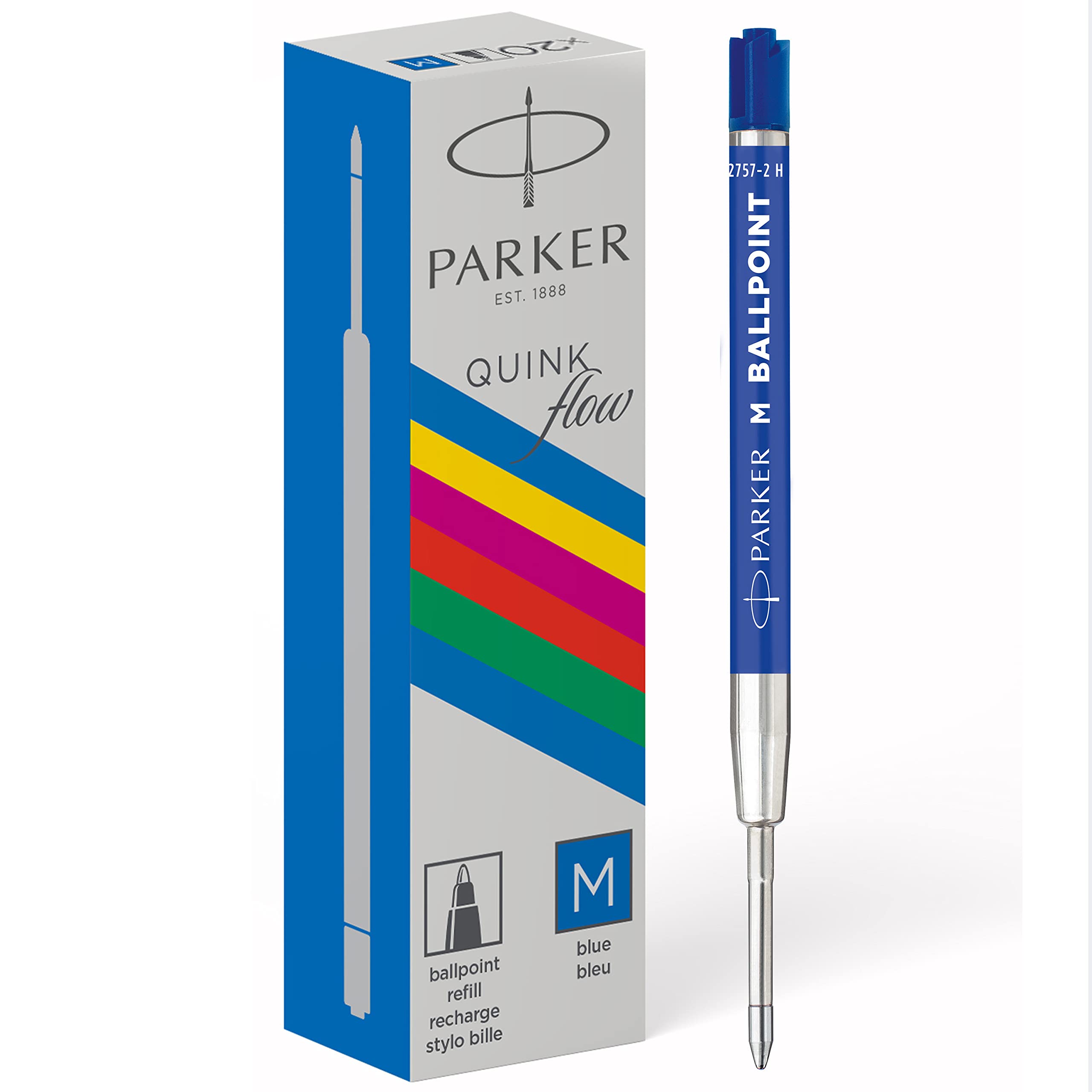 Parker Ballpoint Pen Refills | Medium Point | Blue QUINKflow Ink | 20 Count