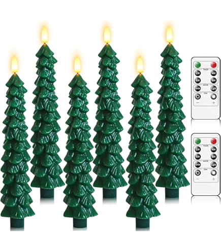 Ni-JASW Green Flameless Taper Candles With Remote Timer, Flickering LED