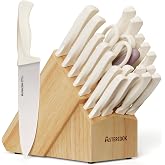 Knife Set, Astercook 22-Piece Kitchen Knife Set with Sharpener Block, High Carbon Stainless Steel Knives, Dishwasher Safe, Non-Slip Handle, Elegant Cream White Design, Perfect Holiday Gifts