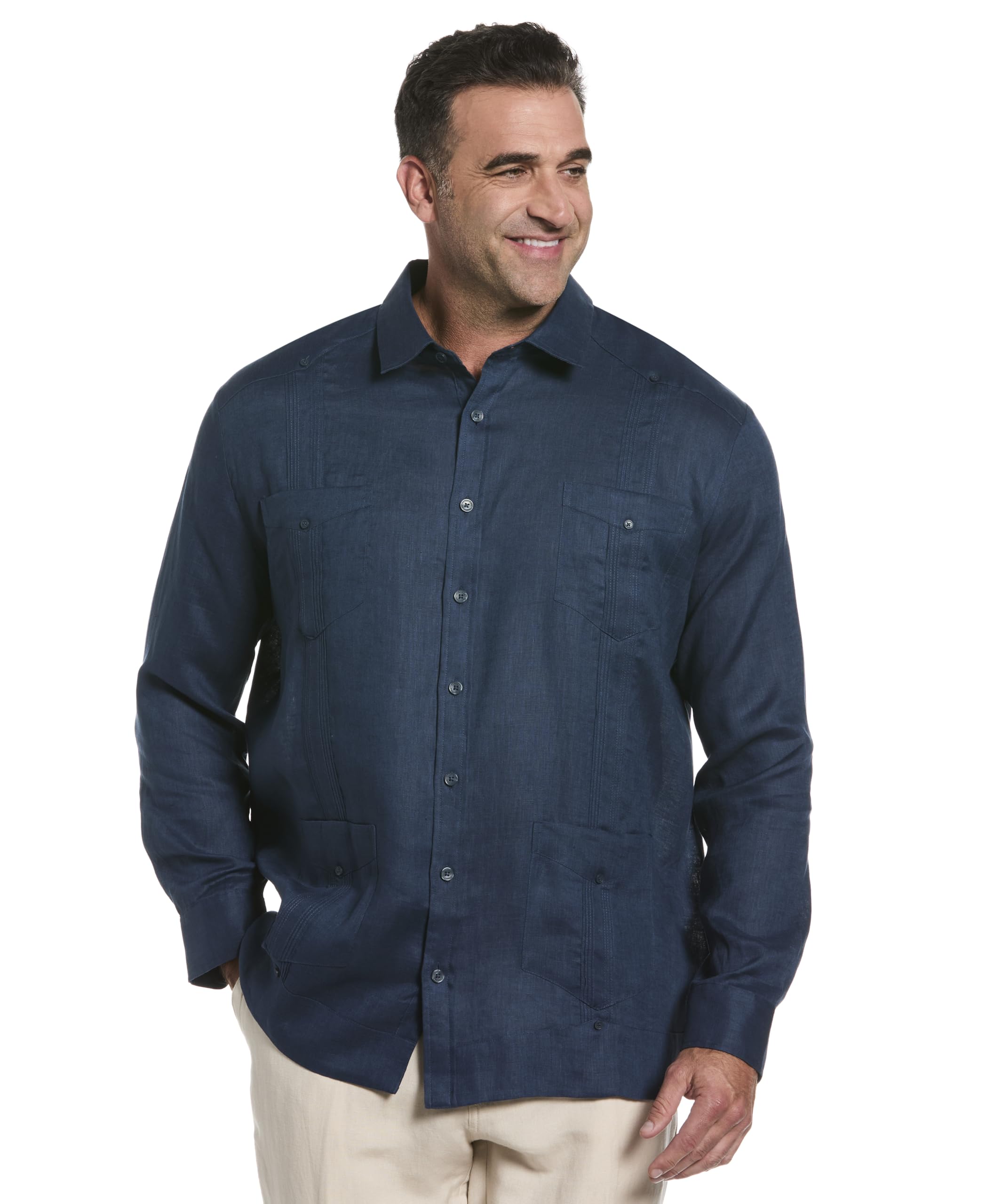 Cubavera Men’s 100% Linen Four-Pocket Long Sleeve Button-Down Guayabera Shirt (Available in Big & Tall), Titan, 3X-Large Big