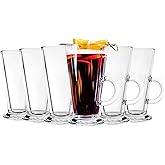 binsakao Irish Coffee Mugs Set of 6 - Tall Latte Cups 9 Ounces - Glass Coffee Cups with Handle for Cappuccino, Hot Chocolate, Smoothie, Cold Beverages