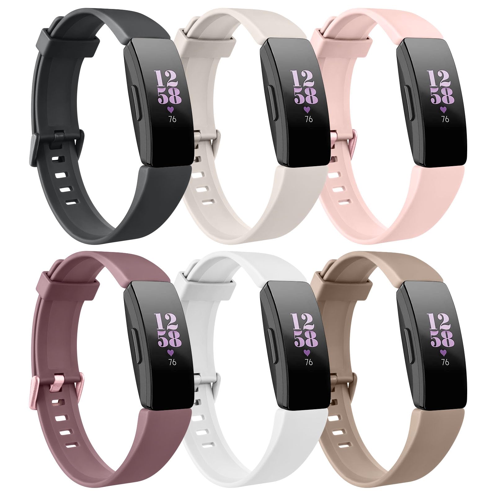 Oumida Pack of 6 Compatible with Fitbit Inspire/Inspire HR/Inspire 2 Waterproof Soft Sport Replacement Strap (Pack E,S)