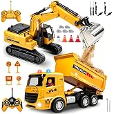 OTTERKIDS Remote Control Excavator and Dump Truck Toy Set for Kids | 2.4GHz RC Excavator &amp; Construction Vehicles with Cool Lights and Sounds, Birthday Gifts for Toddlers Boys Girls 3-12, 2 Pcs