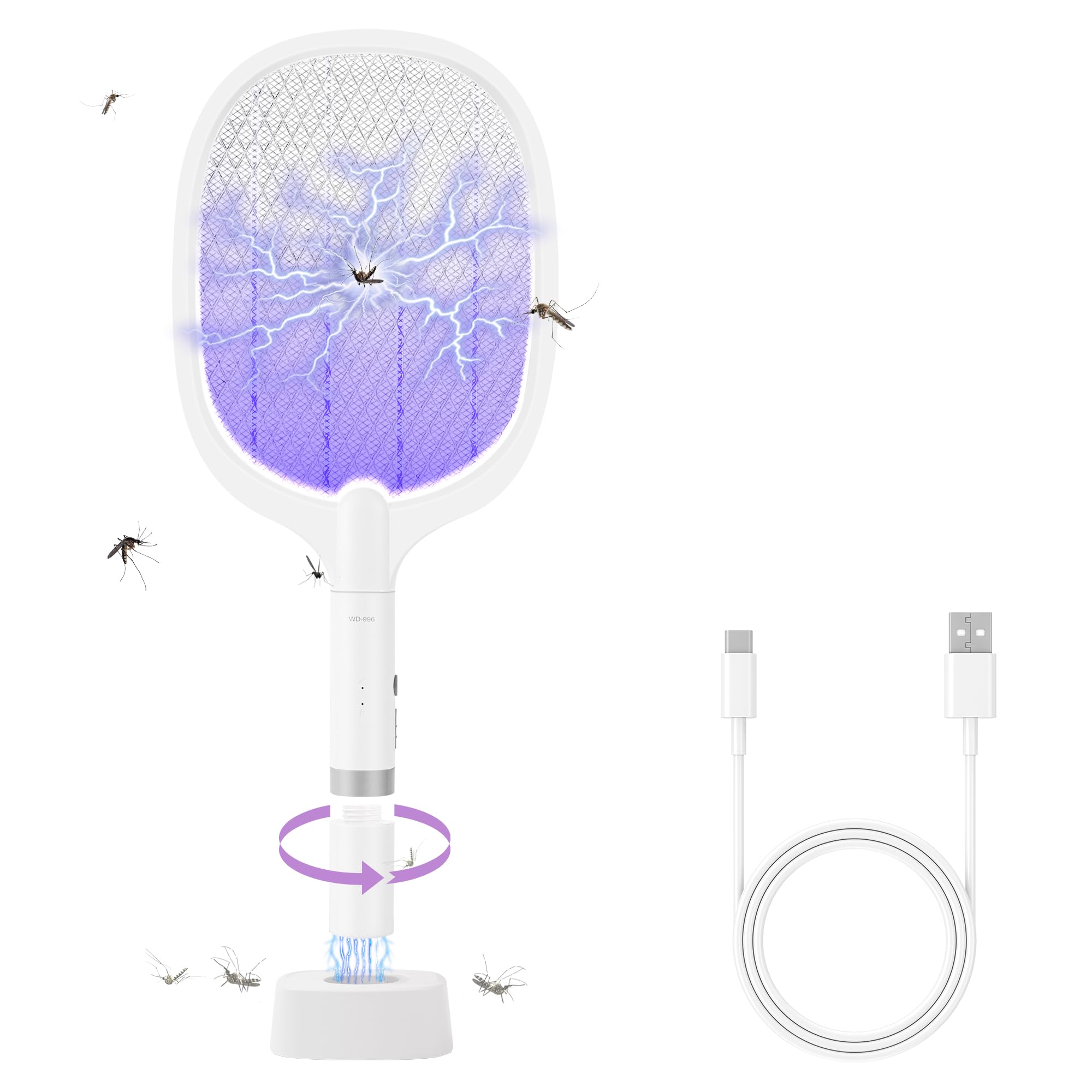 Photo 1 of Electric Fly Swatter Racket, 4000V Bug Zapper Racket Rechargeable Fly Zapper Dual Modes Mosquito Swatter Portable with Purple Light & 3-Layer Safety Nets for Indoor & Outdoor, 1 Pack