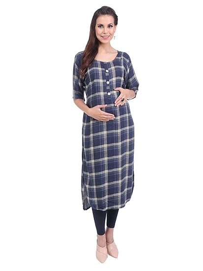Women's Rayon A-Line Maternity Kurta/Easy Breast Feeding/Breastfeeding Kurti/Western Dress with Zippers for Nursing Pre and Post Pregnancy