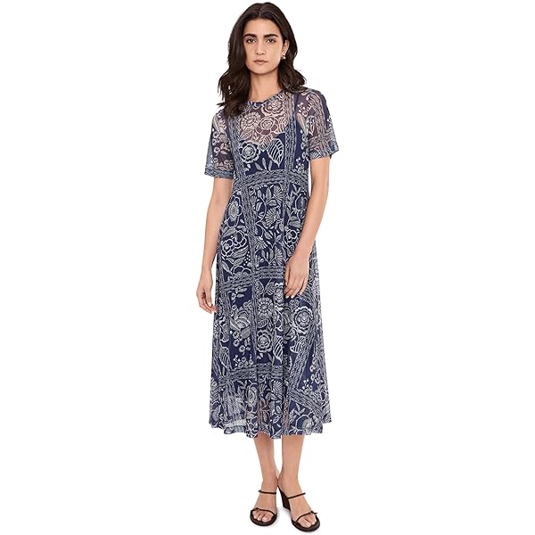 women's mesh midi dress Pink Floral Mesh Midi Dress