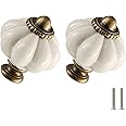 Zernmiarder Antique White Ceramic Knobs 2 Pack - Pumpkin Cabinet Knobs Retro Dresser Knobs - Vintage Drawer Pulls with Screws for Closet Drawer Cupboard Cabinet and DIY Home Project