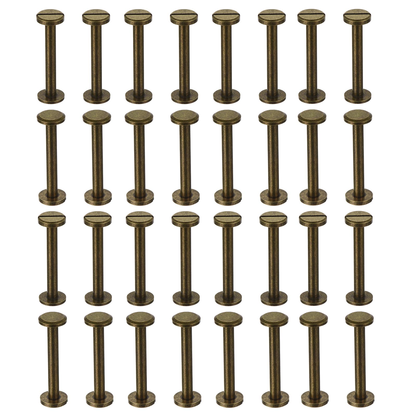 PATIKIL 25 Sets Chicago Screws, 30mm L Chicago Screw Slotted Binding Post Screw Bolts Rivets Brass Fasteners Connectors for Leather Belt Scrapbook Photo Albums, Bronze