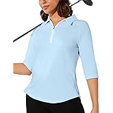 M MOTEEPI 3/4 Length Sleeve Womens Golf Polo Shirt Ladies Workout Tops Polo Shirts for Women Golf Pullover