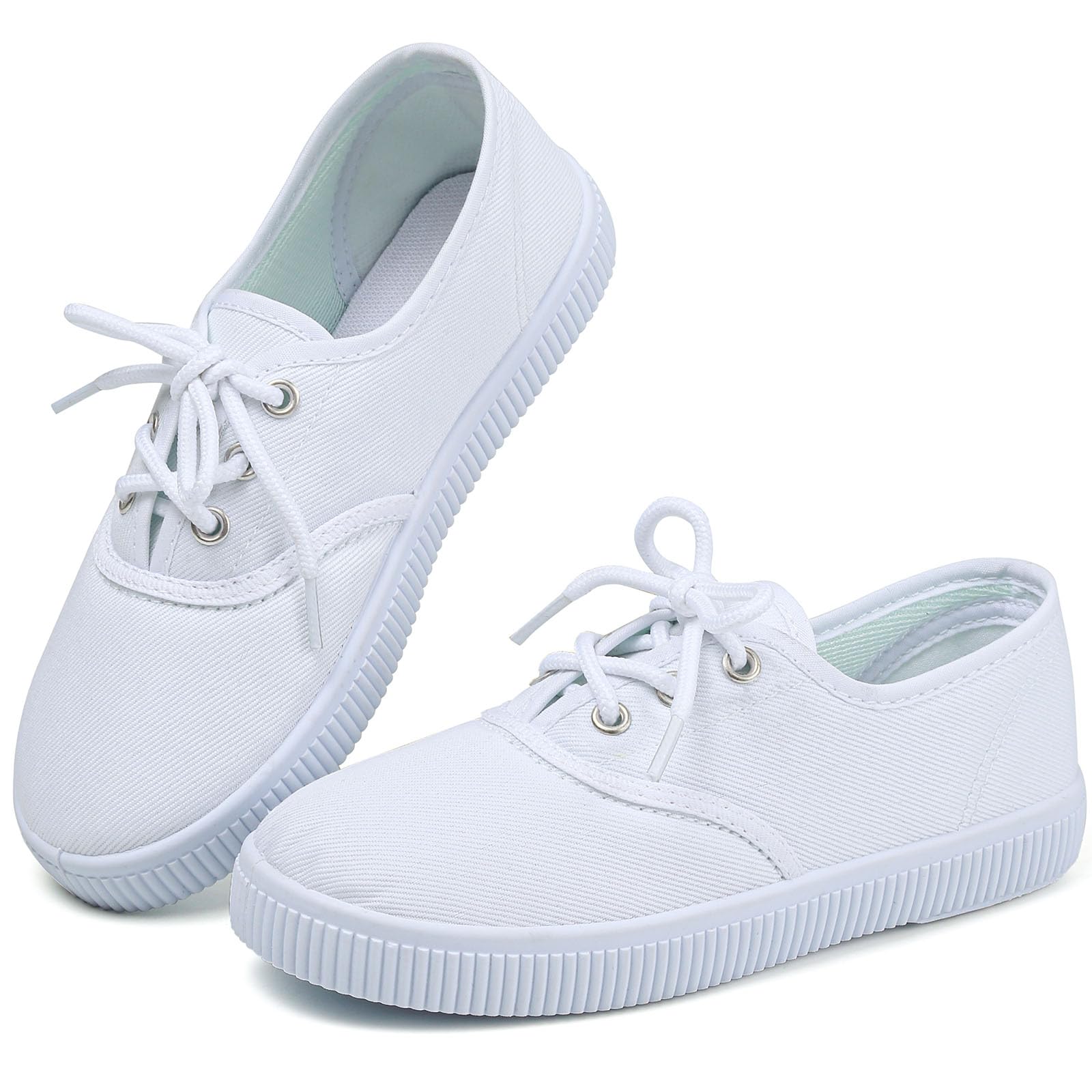 Photo 1 of Boy's Girl's Kids White Canvas Shoes for Kids Slip-On Lightweight Sneakers Casual Skin-Friendly Lace-Up Walking Running Shoes Big Kids 6