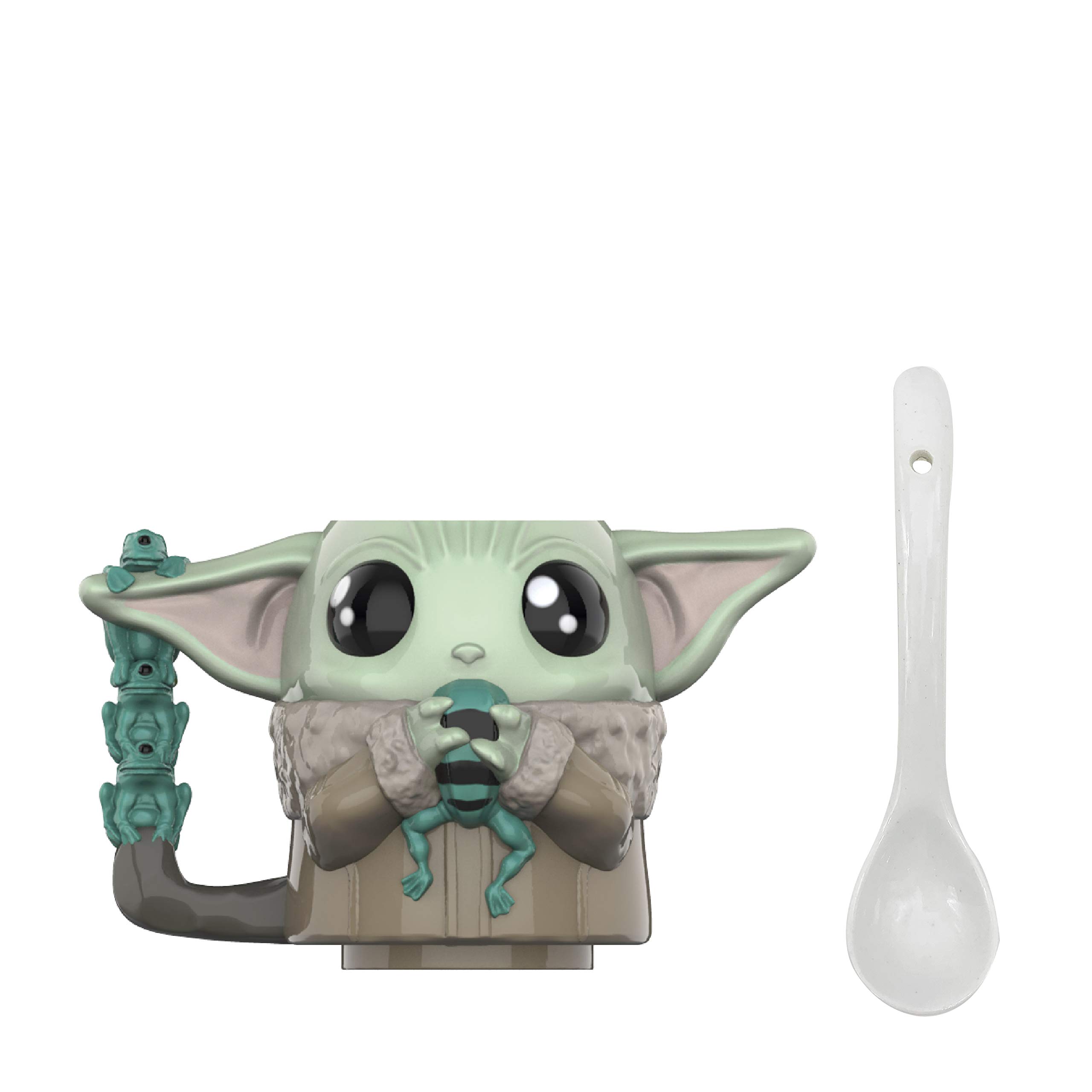 Zak Designs Star Wars The Mandalorian Sculpted Ceramic Coffee Mug with Spoon Collectible Keepsake with Unique 3D Character, 11.5 OZ, Baby Yoda/The Child with Frog