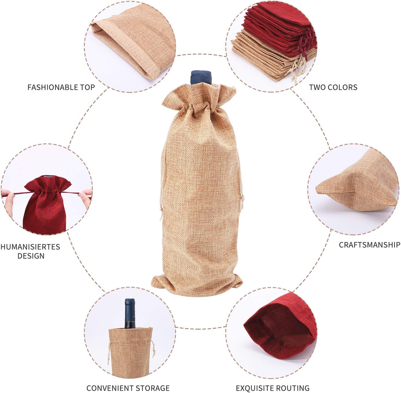 Burlap Wine Gift Bags 12pcs Burlap Bottle Wine Bags Reusable Jute Wine Bags for Christmas Wedding Travel Birthday Holiday Party - Image 4