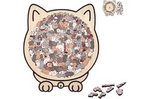 135-Piece Colored Cat Shaped Wooden Jigsaw Puzzle, New Cat Shaped Puzzle Pieces Game, Challenging Irregular Jigsaw with Frame