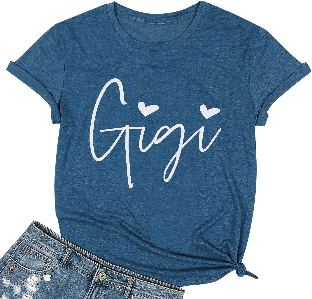 ALLTBGigi Shirts Women Gigi Heart Graphic Tshirts Cute Grandma Shirt Nana Gifts Tops Casual Holiday Short Sleeve Tee