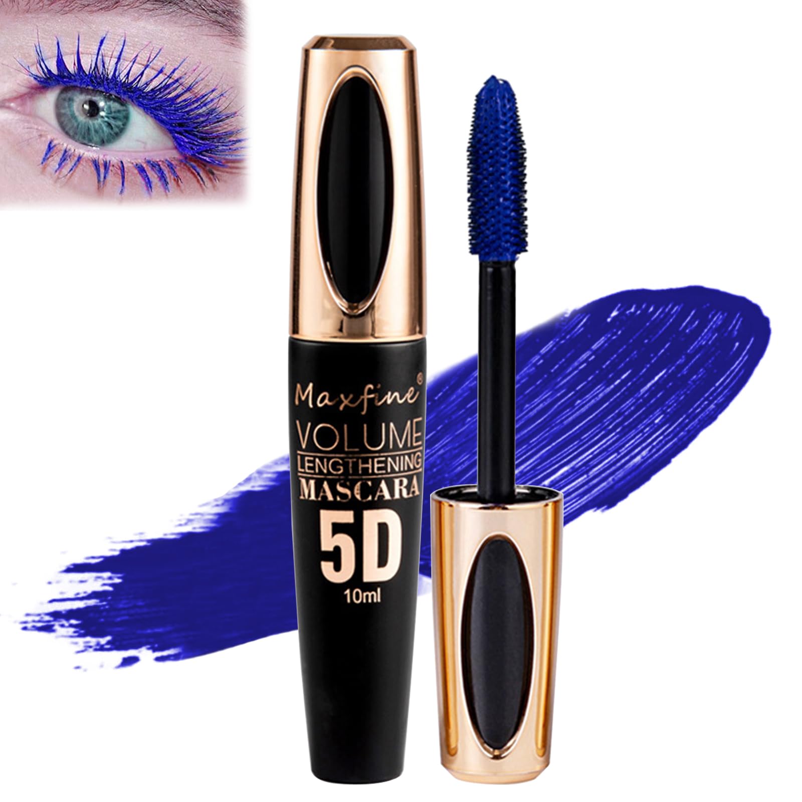 LINXINS Blue Mascara Telescopic Waterproof 4D Silk Fiber Colored Lash Mascara, Long Lasting Thick, Smudge-Proof