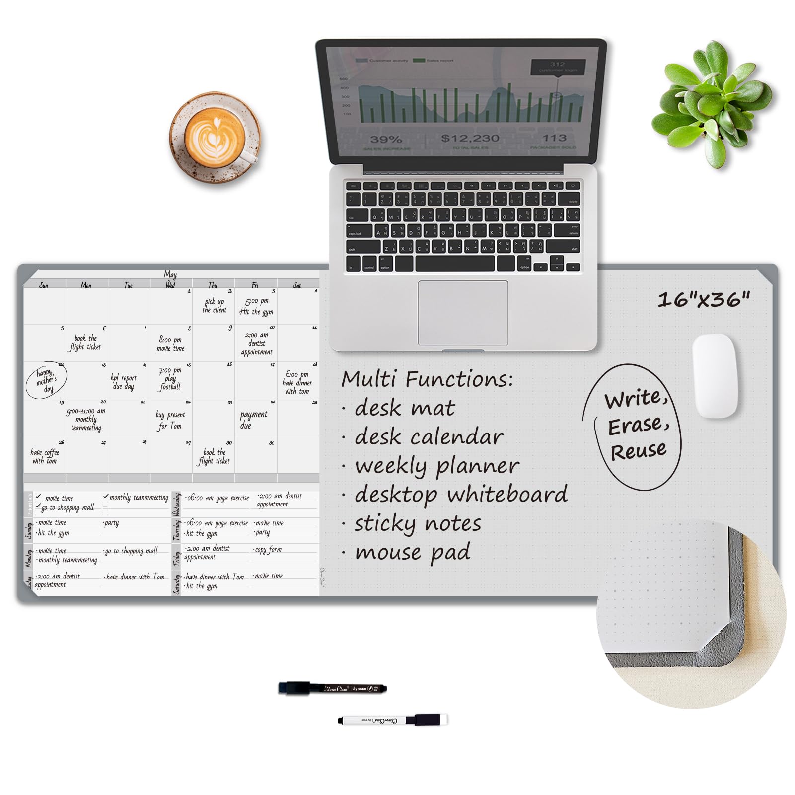 Photo 1 of Multi-Functional Dual-Layer Desk Mat, Dry Erase Calendar for Desk - Erasable Desktop Writing Whiteboard and Memo Pad - Non-Slip Desk Protector for Home&Office