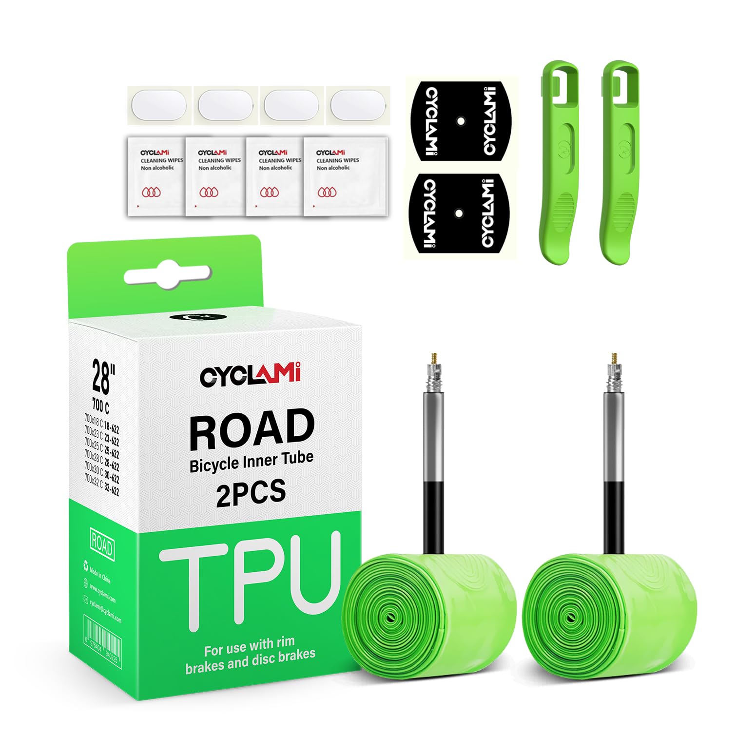 CYCLAMI 30g Ultralight 700C Bike Inner Tube TPU Road Bicycle Tire 28'' Compatible with 700x18/23/25/28/30/32C Presta Valve 45/65/85mm(Include Bike Inner Tire Patch Repair Kit)