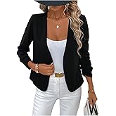 SweatyRocks Women's Casual Lightweight Jackets Ruched 3/4 Sleeve Open Front Work Office Blazer Suit Jacket