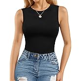 MANGOPOP Sleeveless Bodysuits for Women Crew Neck Tank Top Body Suit Basic Slim Fit Bodysuit Tops