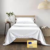 THREAD SPREAD 100% Egyptian Cotton Sheets Twin Size - 600 Series Bliss Collection Sheets, Deep Pocket (3 PC, White), Soft, Cooling Sateen Twin Sets for Dorm, 16" Deep Pocket