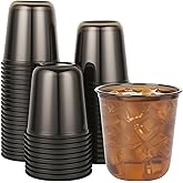 AimFun 50Pcs Black Plastic Cups Dome Clear Disposable Party Cup 12oz Cold Coffee Beverage Snacks Wine Glasses for Halloween Graduation Birthday Xmas Party Holiday Gatherings (Black, 12oz)