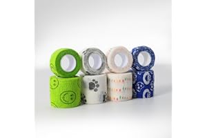 HOUNAHHA Vet Wrap for Dogs, Self Adhesive Bandage Wrap for Wounds Dog Leg, Paw, First Aid Cohesive Gauze, Pet Bandage Non-Woven for Horse, Dog, Cat, Birlds, Animal 8 Pack(1inch + 2inch)