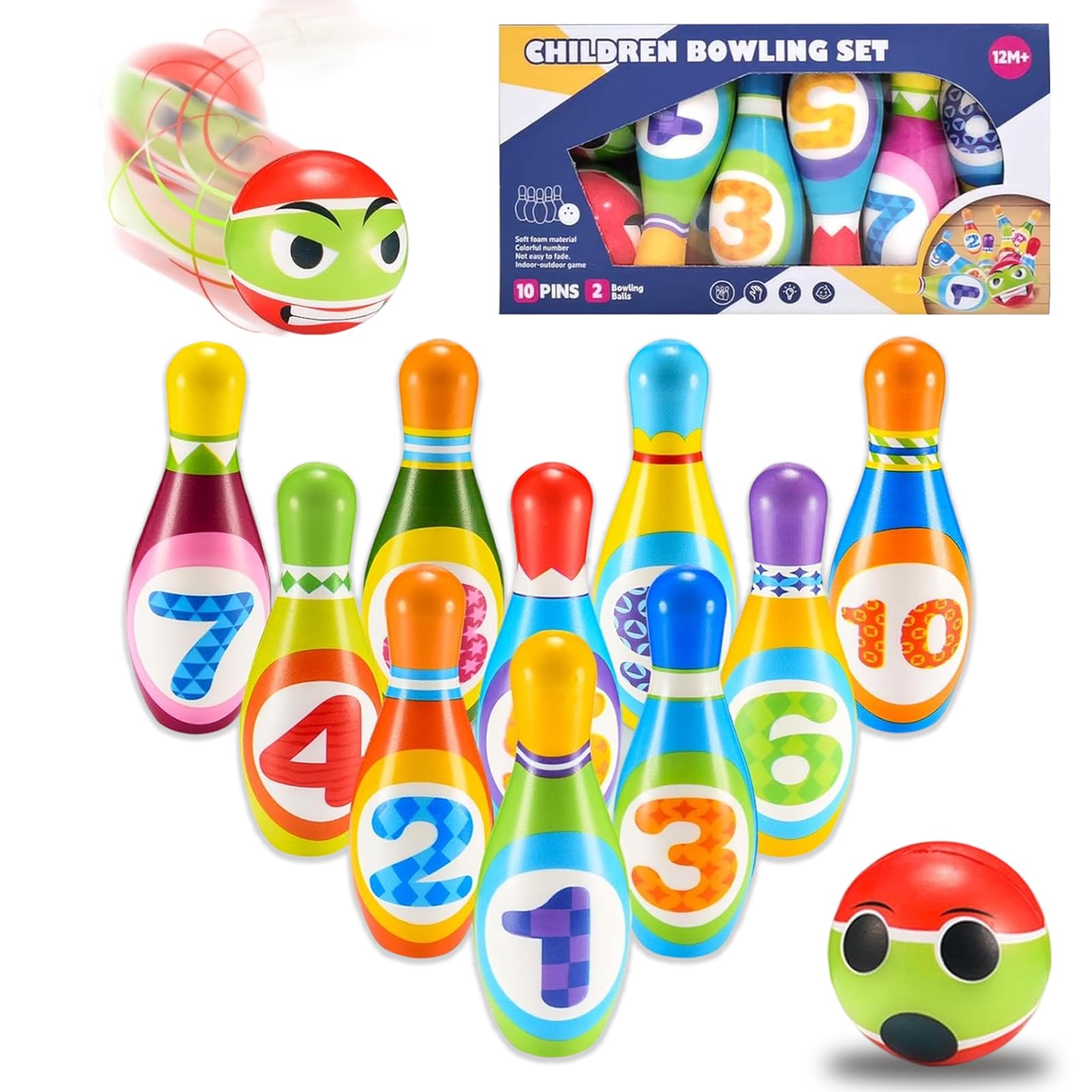 Photo 1 of Yositochuan Kids Bowling Set Toy - 10PCS Soft Numbered Pins & 2 Foam Balls for Toddler Boys Girls Age 3-5, Indoor Outdoor Sports Game, Preschool Learning Toy, Birthday Gift for Ages 3 4 5 6