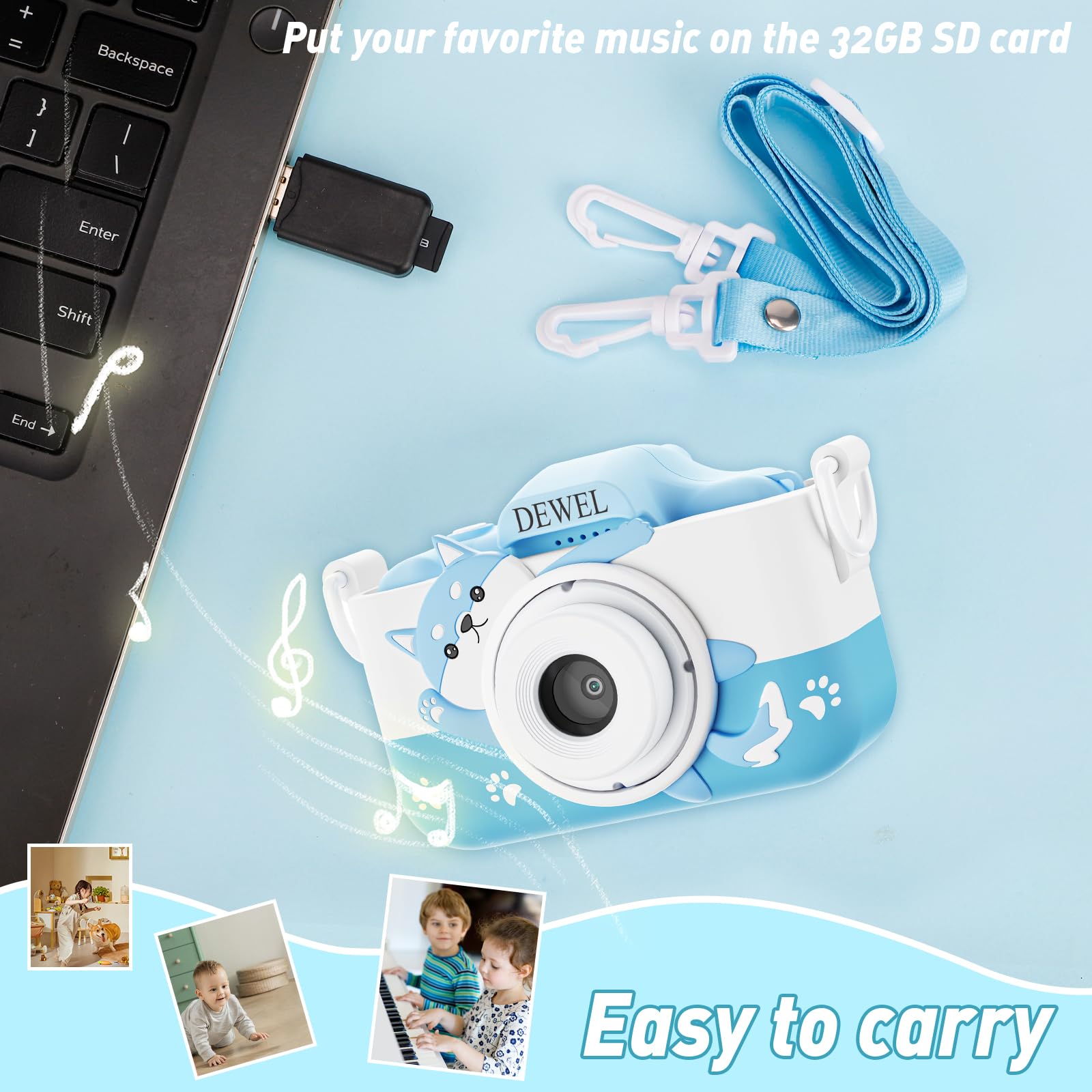 DEWEL Kids Camera, Toy Camera, Toddler Camera, 1080P HD Selfie Digital Video Camera for Boys/Girls, Mini Toddler Camcorder with 32G SD Card, Ideal Christmas Birthday Gift for Childrens Age 3-9(Blue)…