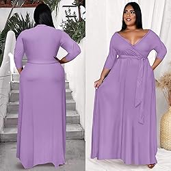 Runwind Plus Size Dress for Women 3/4 Sleeve V Neck