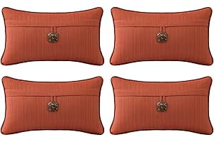 Supdurplus Outdoor Decorative Pillows with Coconut Button Pack of 4, 20" x 12" Outdoor Pillow Set for Couch Bed Throw Patio Sofa, Coral Red