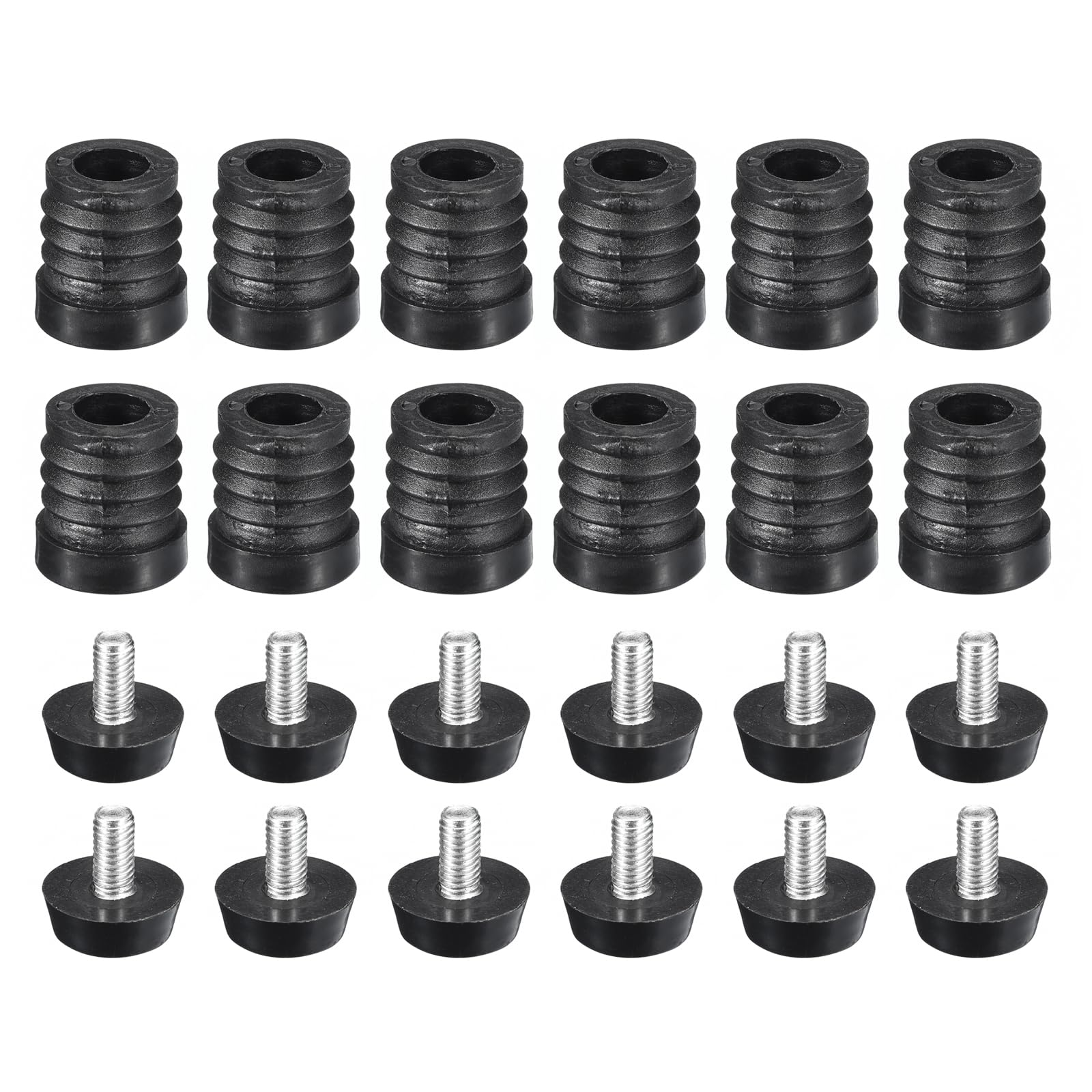 Photo 1 of uxcell 12Pcs Inserts for Round Tubes with Leveling Feet, for 19mm/0.75" OD Round Tube, M6-1.0mm Thread Black Plastic Furniture Chair Blanking End Caps Insert Plugs