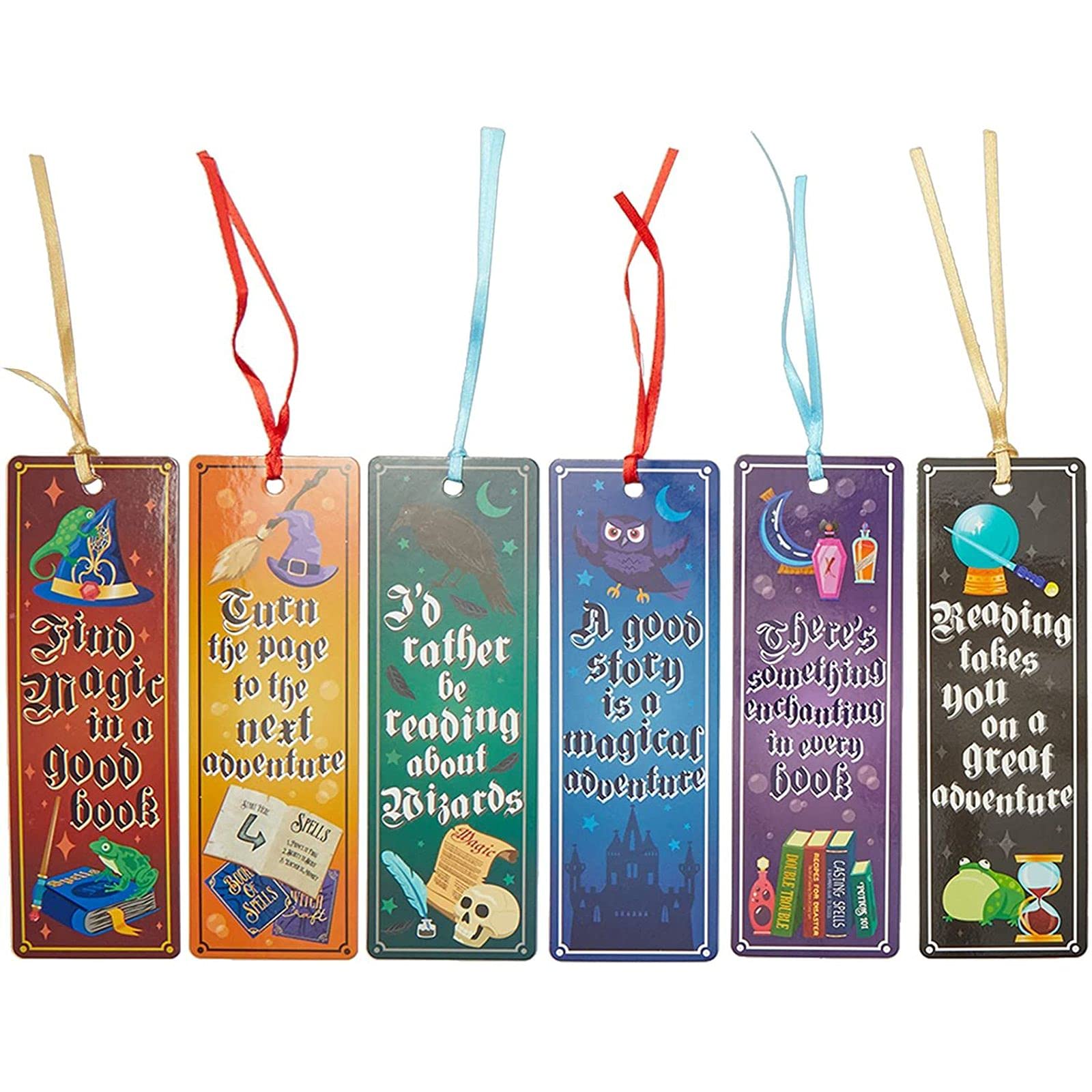 Wizard Bookmarks with Tassels for Children, 6 Magic Themed Designs, 5 x 15 cm, 72-Pack