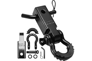 FSUON Shackle Hitch Receiver Set 2", with 3/4" D Ring Shackle and 5/8" Screw Pin, 45000 Lbs Maximum Break Strength, for Vehicle Recovery (Black)