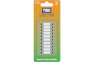 TBE Lighting Replacement Festoon Bulbs, PACK OF 10 Xenon lights for Undercabinets & Car Interior Lighting. Frosted glass finish, Warm White colour- 12v / 5w / Dimmable 11mmx41mm Energy efficient Bulbs