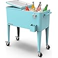 Permasteel 80-Qt Classic Outdoor Patio Cooler for Outside, Beverage Bar Cart With Wheels & Handles, Retro Design