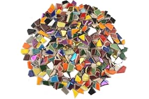 Lanyani Vibrant Broken Ceramic Tiles for Crafts Mosaics,Irregular Polished China Tile Scraps Stained Glass Pieces, Mixed Colors- 2Pounds/0.97 Square Foot