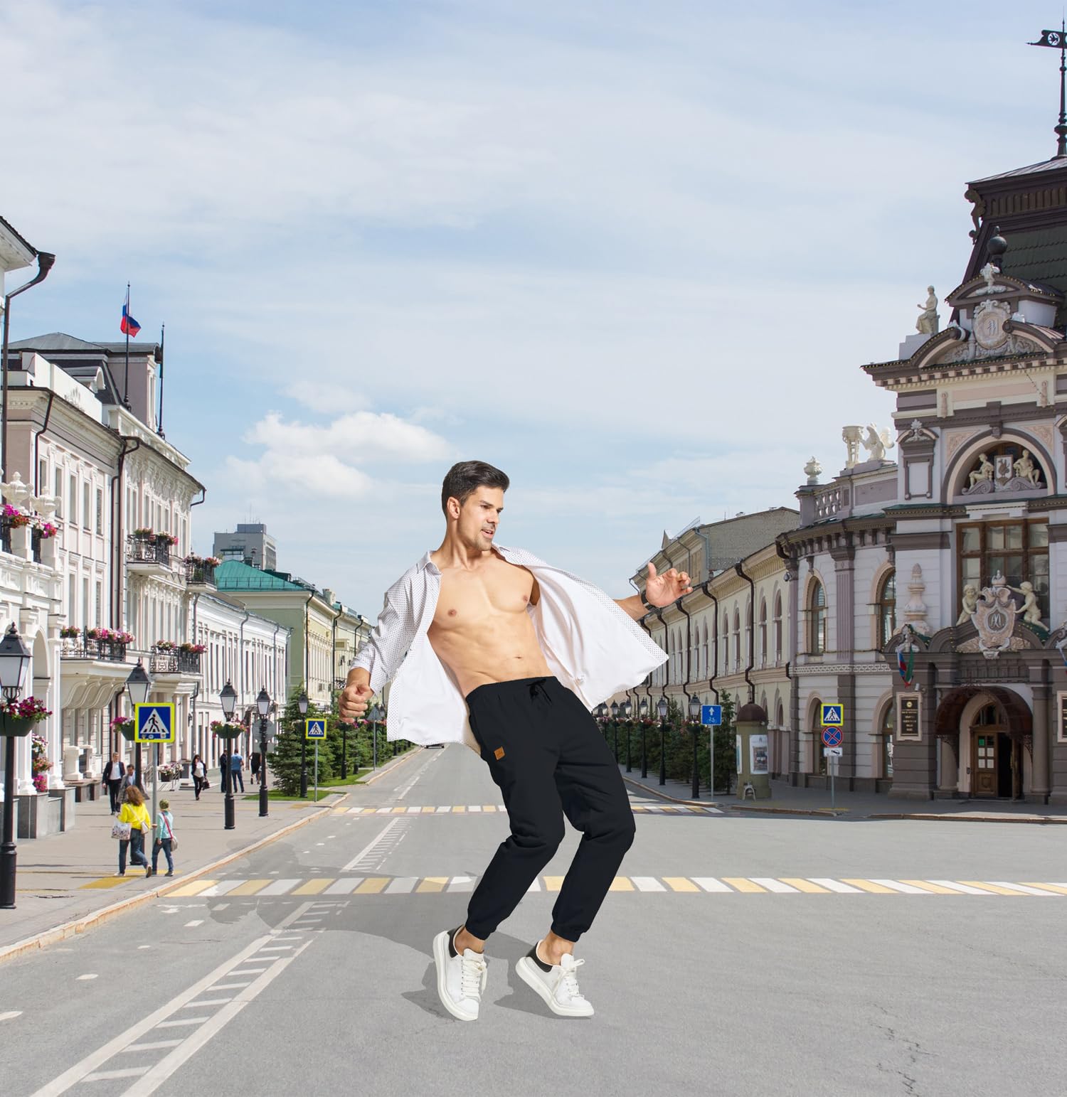 ZOXOZ Herren Hose Chino Cargohose Herren Jogginghose Herren Sweatpants Baumwolle Casual Freizeithose Elastische Taille mit Kordelzug Sporthose Herren mit Taschen Schwarz L 3